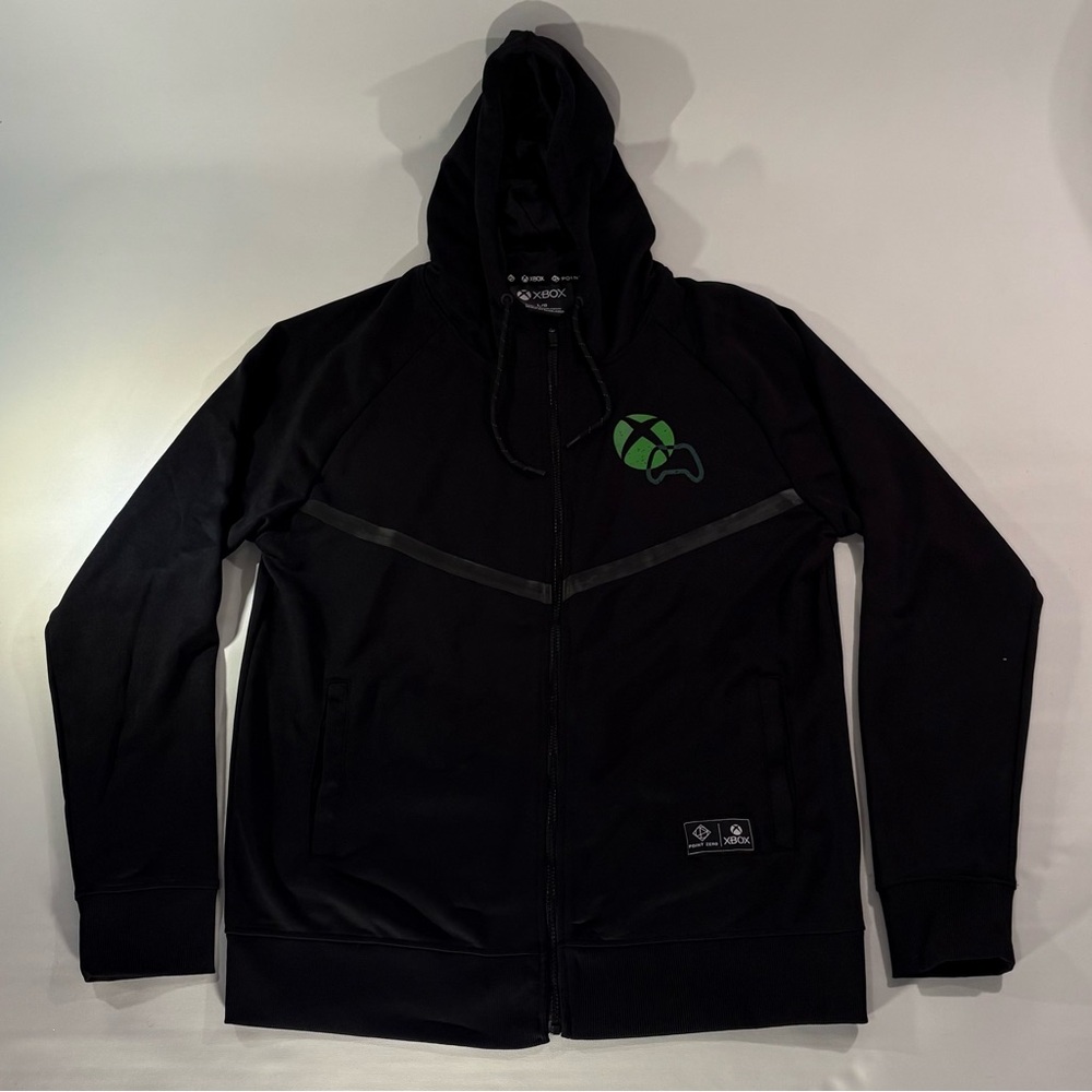 🎮 XBOX X POINT ZERO GAMING BLACK LIGHTWEIGHT DRAWSTRING ZIP UP HOODIE SIZE L 🎮
